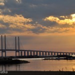 Öresundsbron - Most nad Sundem o zachodzie słońca, widziany od strony Szwecji