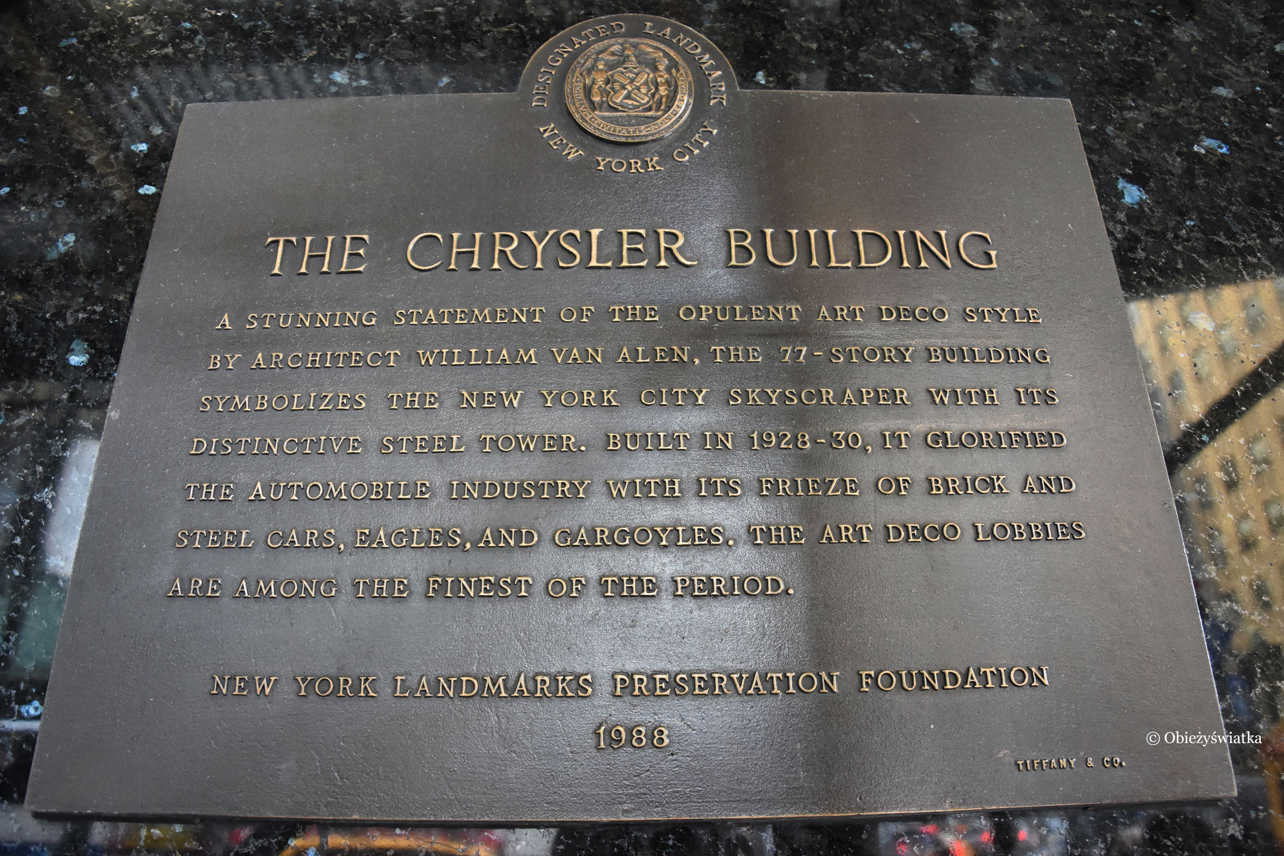 Chrysler Building - tabliczka, NYC
