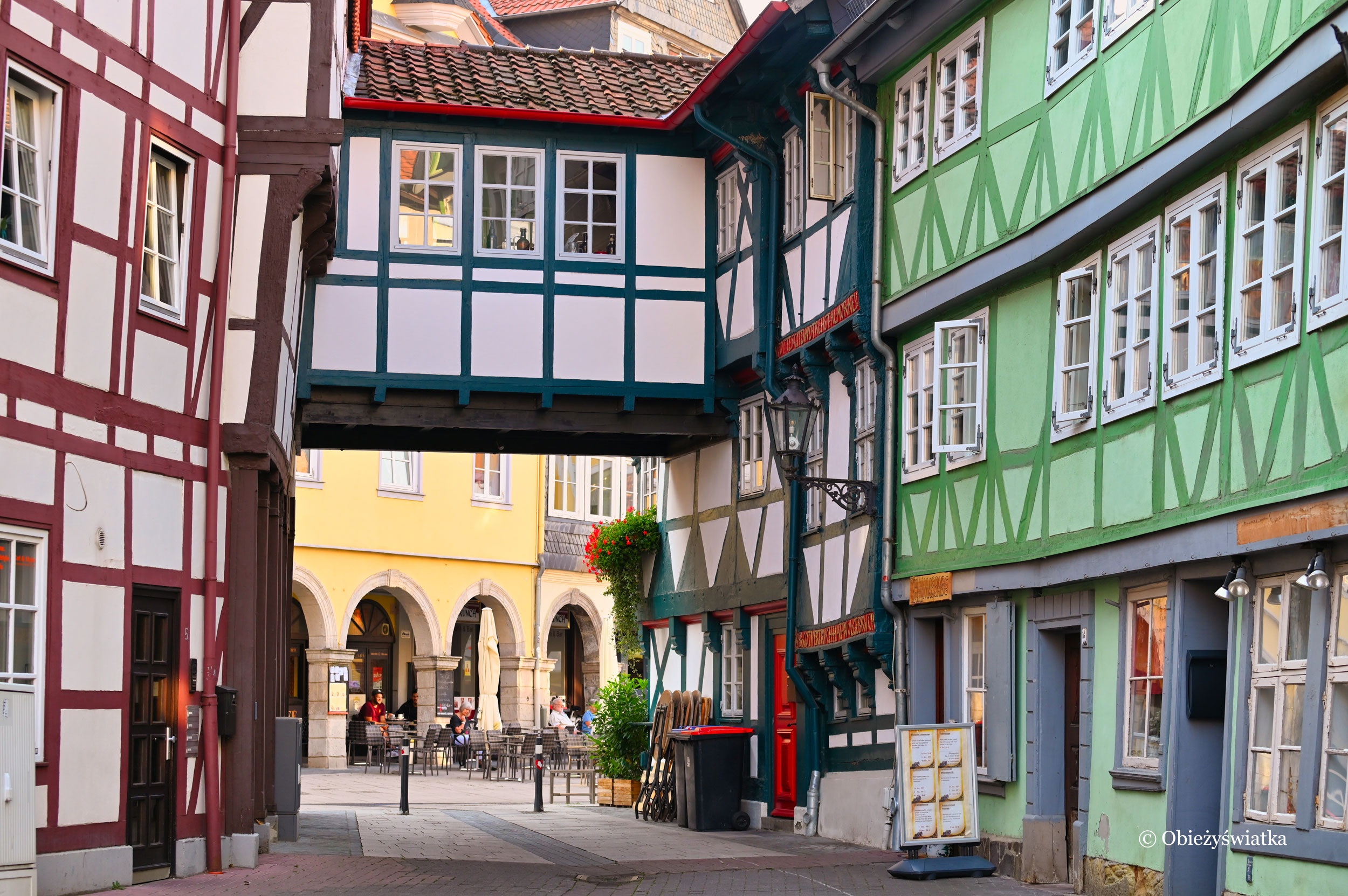 Kolorowe, zabytkowe kamienice w Wolfenbüttel, Niemcy